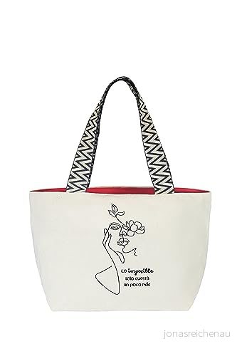hello bags. Premium canvas väska för kvinnor inkluderar yttre dragkedja, innerficka med dragkedja och rött dukfoder. Färg: Rå/svart. 50x30 cm., Rå 8436583514115