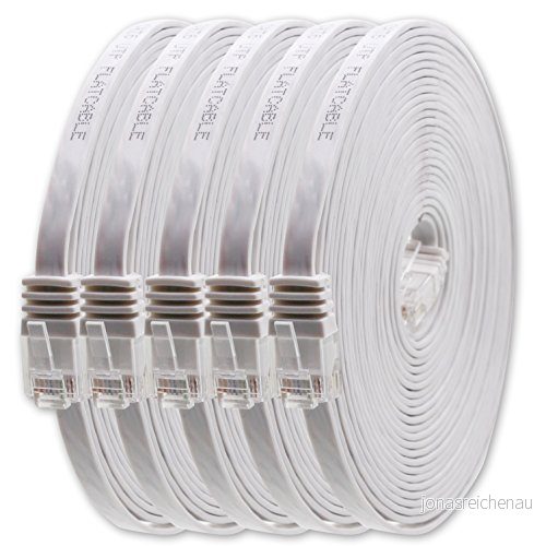 1aTTack.de 1m vit 5 stycken Cat.6 platt nätverkskabel Cat6 kabel ultra patchkabel 1000 Mbit/s Gigabit LAN (RJ45) tunn mikro 4251073634005