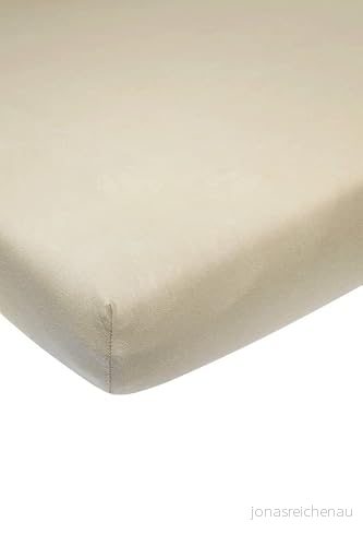Meyco Home Basic Jersey Uni underlakan för 1 person (lakan med mjuk jerseykvalitet, tillverkat av 100% bomull, perfekt passform tack vare elastisk dragsko runt om, andas, mått: 90 x 200 cm), sand 4054703562064