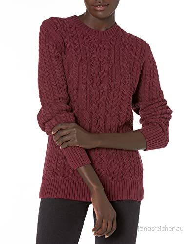 Amazon Essentials dam fiskarkabel långärmad tröja med rund hals (finns i plusstorlek), mörk vinröd, liten 194223273706