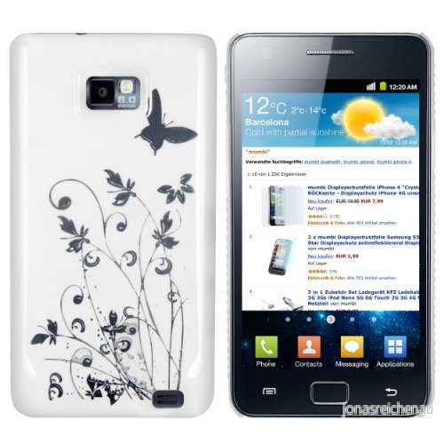 mumbi Fjäril blommor fodral för Samsung Galaxy S2 i9100 (hård rygg) 4250261423766