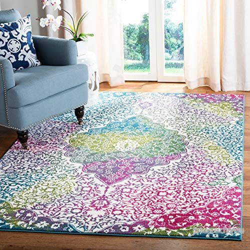 Safavieh Abstrakt rektangulär inomhatta, vävd, akquarellkollektion, WTC672, i Elfenbensvit/Fuxia, 79 x 152 cm 889048319226