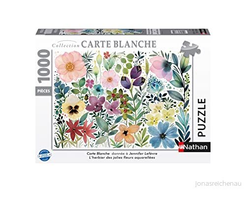 Nathan pussel 1 000 bitar Herbariet med de vackra akvarellblommorna Jennifer Levèvre Vuxna och barn från 14 år Högkvalitativt Blanche Card Collection 87360 4005556873609