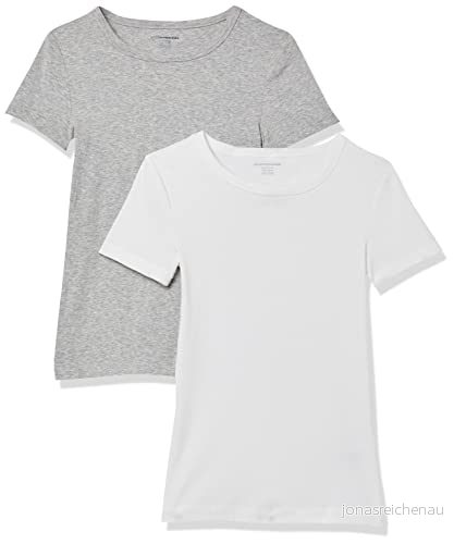 Amazon Essentials Women's Kortärmad T shirt med rund hals smal passform, Pack of 2, Ljusgrå ljung/Vit, XXL 196433135553