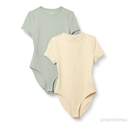 Amazon Essentials kvinnors stretch bomullströja slim fit t shirt kroppsdräkt, 2 pack, beige/ljus salviagrön, Small 197153036205