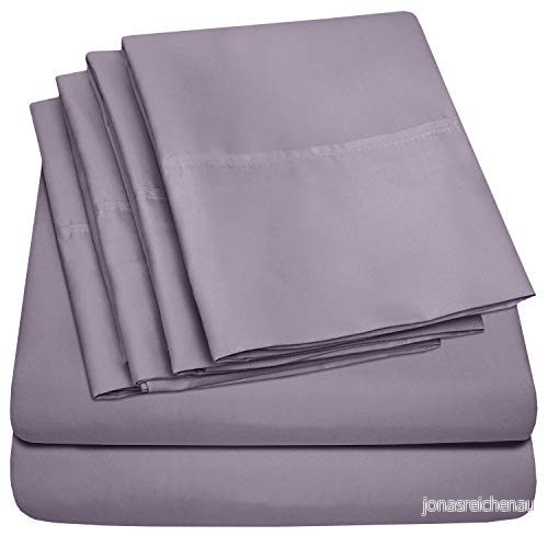king size lakan 6 delar 1 500 Supreme Collection finborstad mikrofiber djup ficka set sängkläder 2 extra örngott, prisvärd, kung, plommon 842491106553