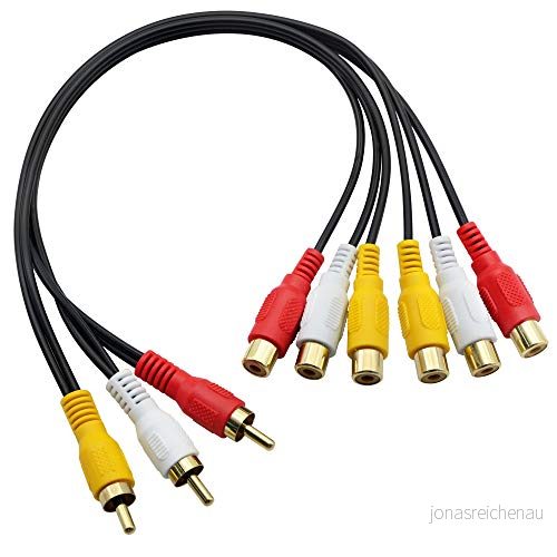 3 RCA hane till 6 hona ljud video splitter kabel sammansatt förlängning AV adapter för TV, DVD, set top box, etc. 1 FT. 738632036967