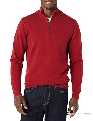 Amazon Essentials herr 100% bomull kvartsdragkedja tröja, röd, Small 195111586014