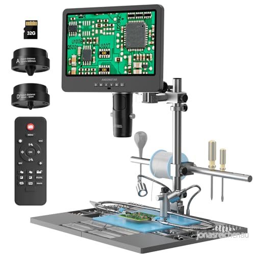 Andonstar AD249S M Plus 10,1 tum HDMI lödning digitalt mikroskop för elektronikreparation, 2000 x 3 objektiv 2160P UHD videoinspelning, lödmikroskopstation med hjälpande händer, bildbilder, 32 GB kort 616361263710