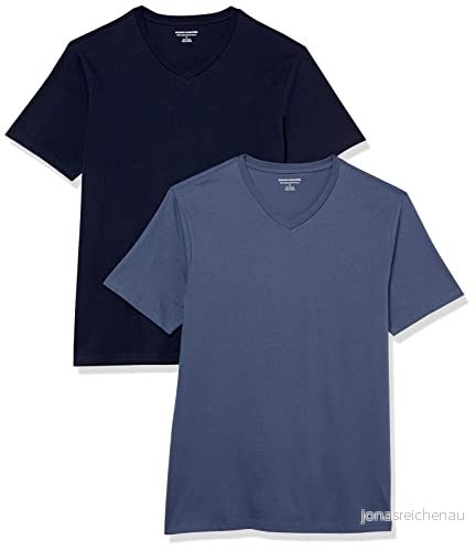 Amazon Essentials mäns Slim Fit kortärmad V ringad t shirt, paket med 2, mörk marinblå/stålblå, XX Large 196433307530