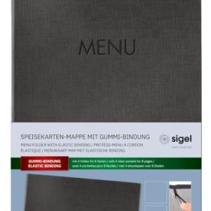 Sigel Sm206 Menymapp A4, Gummibindning, Antracit med Linnestruktur, Hållbar och Lätt att Torka Ren 4004360784989 Sigel Sm206 Menymapp A4, Gummibindning, Antracit med Linnestruktur, Hållbar och Lätt att Torka Ren 4004360784989