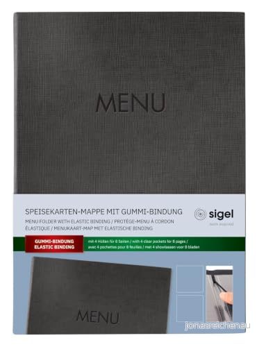 Sigel Sm206 Menymapp A4, Gummibindning, Antracit med Linnestruktur, Hållbar och Lätt att Torka Ren 4004360784989
