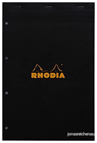 Rhodia 202019C Set med 3 anteckningsblock nr 20 svart DIN A4 (21 x 31,8 cm), 80 ark mikroperforerade, 4 faldigt perforerade, rutat, Clairefontaine papper vitt g, häftad på huvudsidan, sorterade lock, stycken 3037922020196