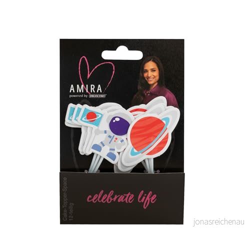 AMIRA drivs av decocino Tårttoppare utrymme 12 delar astraonaut, topping för muffins, kakor, barnfödelsedag, fest, pojkar, planeter 4250448352384