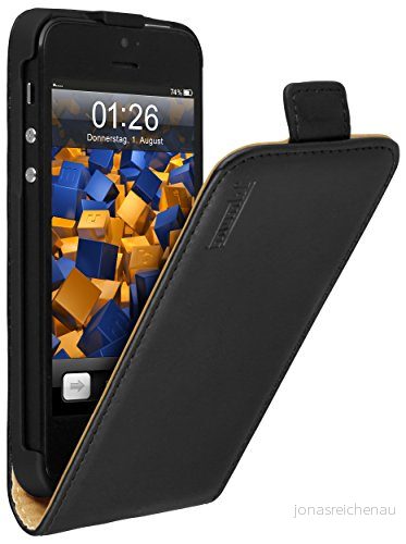 mumbi äkta läder flip fodral kompatibel med iPhone SE (2016)/5/5S skal väska Case Wallet, svart 4250261417949