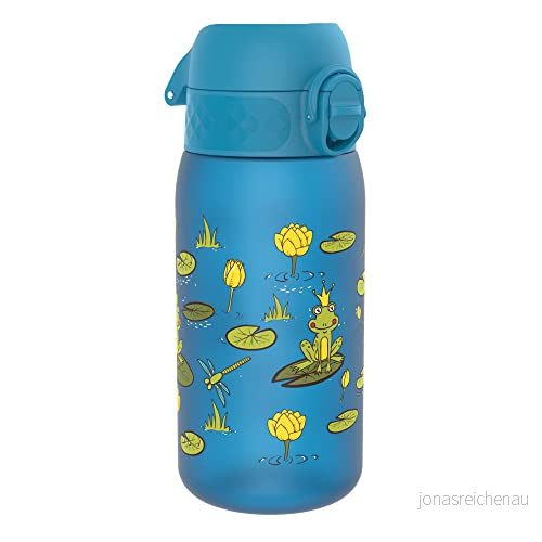ION8 Vattenflaska För Barn, 350 ml/12 oz, Läcksäker, Lätt att Öppna, Säkert Lås, Diskmaskinssäker, BPA fri, Bärhandtag, Enkel Rengöra, Luktfri, Koldioxidneutral, Tryckt, Groda Damm 619098089844