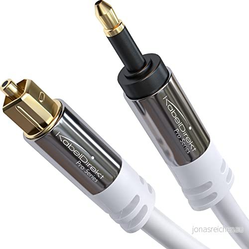 KabelDirekt Mini TOSLINK optisk ljudkabel med signalskydd 7,5m Vit (Mini till TOSLINK, digital S/PDIF kabel/fiberoptisk kabel för soundbars, stereosystem/förstärkare, Hi Fi) 4260538857965