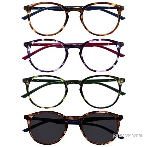 Opulize Met 4 pack läsglasögon med solläsare stor rund brun lila grön herr dam RRRS60 2562 +1,00 5055955364917