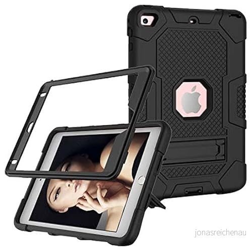 iPad mini4/5 fodral med stativ, slitstarkt, stötsäkert, hårt hybrid treskikts skyddsfodral, softshell, Apple surfplatta, silikonfodral (svart + svart) 755985985421