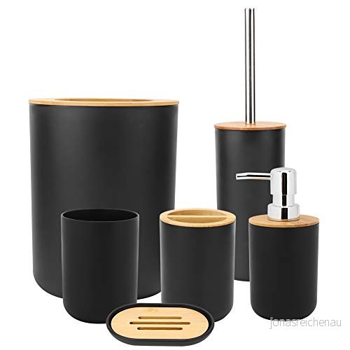AYNEFY 6 delar badrumsset moderna badrumstillbehör toaletter tvåldispenser tandborsthållare tvålkopp kopp set eller badrum arrangör (svart) 8723836813065