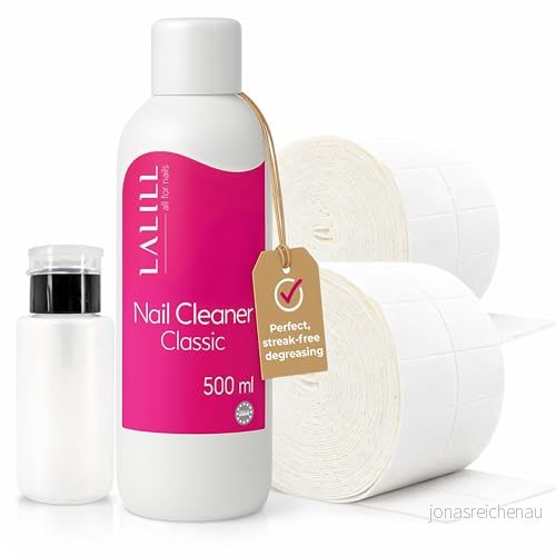 Lalill Nagelavfettningsmedel 500 ml Set Nail Cleaner med bomullspinnar och pumpflaska 200 pumpdispenser, 1000 bomullspinnar, gelnagelavfettningsmedel, hybrider borstar 5905072860901