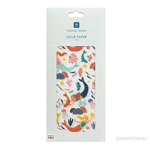 Talande bord sjöjungfru tema omslagspapper för gåvor, återvinningsbara ark miljövänliga barn födelsedagsfest servis dekorationer under havet eller baby shower 4 pack 5052715147001