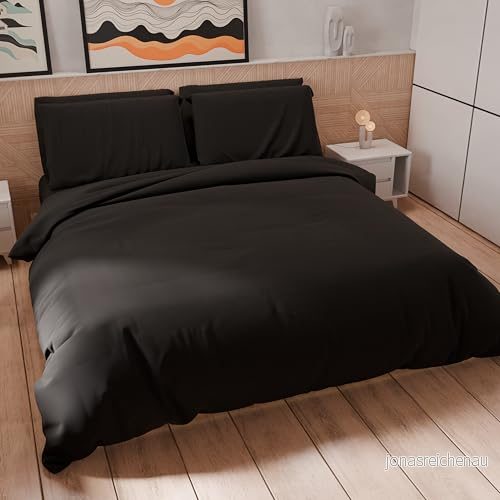 PETTI Artigiani Italiani Dubbelt påslakanset 250x200 cm (2 örngott 50x80 ingår), mjuk mikrofiber enfärgad svart 8056992310117