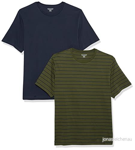 Amazon Essentials Herr Slim Fit kortärmad T shirt med rund hals, 2 pack, marinblå/olivrandig, Large 196433606794