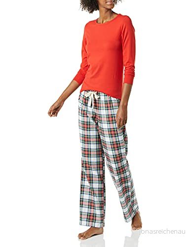 Amazon Essentials lätt flanellbyxa för kvinnor och långärmad t shirt sovset (finns i plusstorlek), röd tartan, XX Large 195111658933