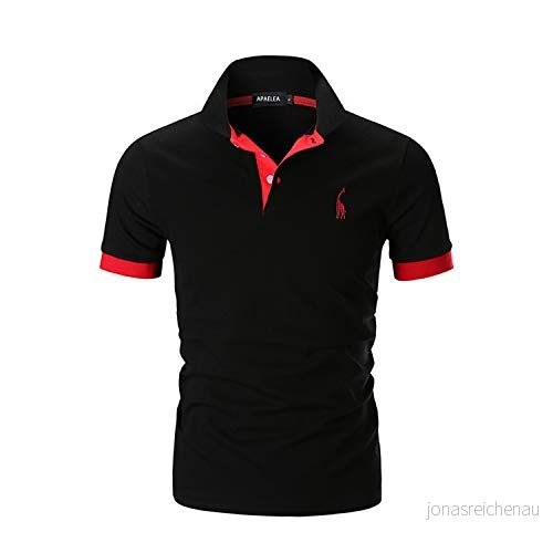APAELEA Pikétröja för män kortärmad kontrasterande färg bomull broderad giraff T shirts, svart, 5XL 688397847554
