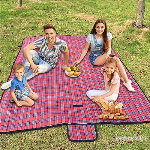 Armo Extra stor tartan picknickfilt med bärhandtag vattentät strand trädgård utomhus tvättbar picknick campingfilt 200 cm x (röd) 5060459953178