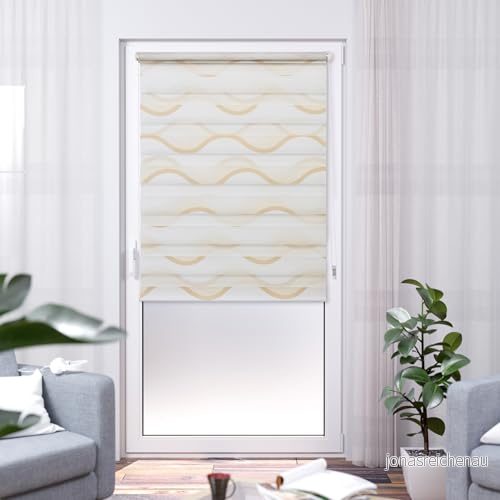 K home Klemmfix dubbel rullgardin Madrid utan borrning tryckt våg beige 70 x 200 cm (B L) 4262424933579