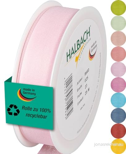 Halbach sidenband Presentband Bredd 25 mm längd m Band tillverkat i Tyskland olika färger och bredder, perfekt för förpackning dekoration, färg: blekrosa 4015275715982