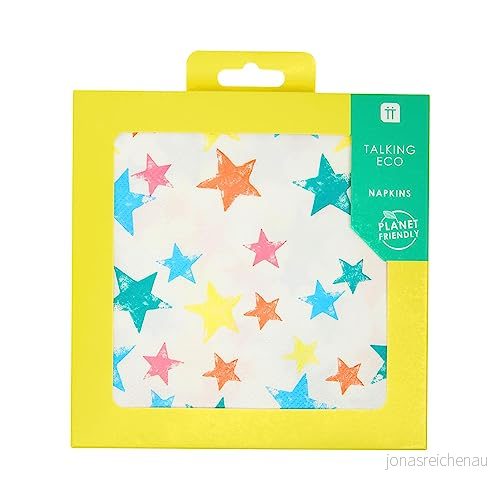 Förpackning med 20 färgglada stjärnaservetter Pappers servetter, engångsbestick, återvinningsbart hem, miljövänligt födelsedagsservis, unisex, för decoupage, picknick 5052715123241