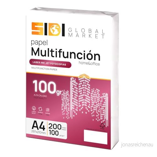 A4 papper, 100 g folio, skrivarpapper, foliopaket för skola, arbete eller personligt bruk, ark kopiator och multifunktion, extra platt DIN papper SIDI (200 h, gr) 8447145001820
