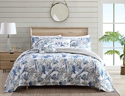 Tommy Bahama Påslakan set, ultramjuk andningsbar bomull, sängkläder för alla årstider, blå/elfenben, Kalifornien King 883893481442