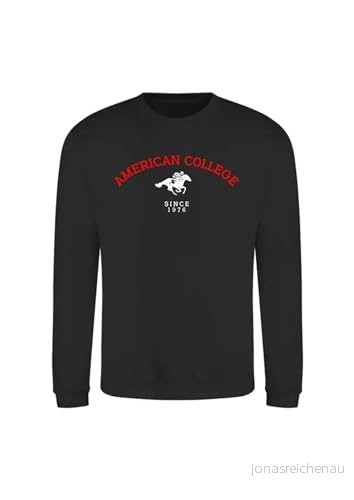 AMERICAN COLLEGE USA tröja med tryck varma kläder unisex barn pojkar och flickor casual modell ACSCRW3 svart 14 år, svart, �r 3666052670577