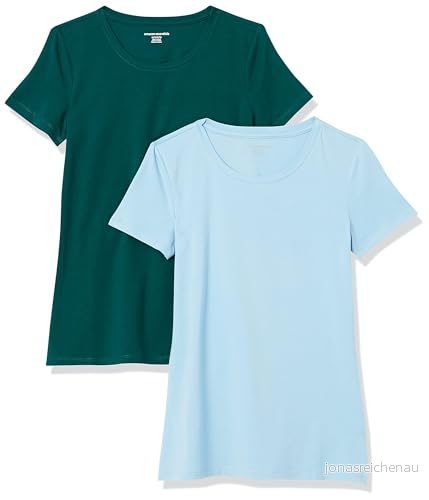 Amazon Essentials dam klassisk passform kortärmad rund hals t-shirt, paket med 2, mörkgrön/pulverblå, X-Large 195111449968
