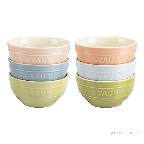 STAUB Ceramique Skålset Macaron, 400 ml, frukostskålar, serveringsskålar, dessertskålar, blandade färger, keramik, 12 cm, 6 delar 3272340052132