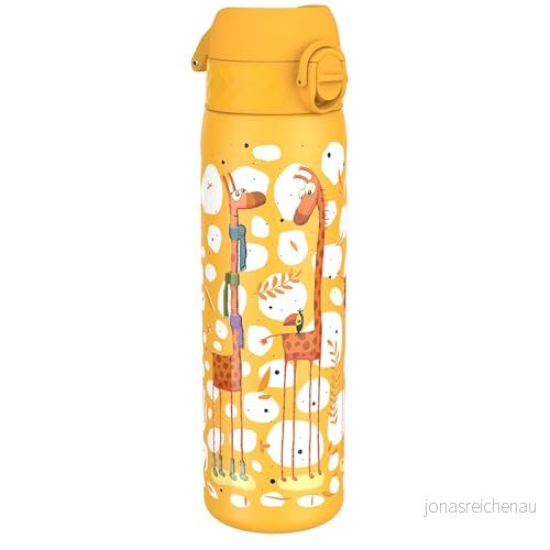 ION8 Lätt Stål Vattenflaska, 600 ml/20 oz, Oisolerad, Läcksäker, att Öppna, Säkert Lås, Diskmaskinssäker, Hygieniskt Lock, Passar i Mugghållare, Bärhandtag, Hållbar, Giraffen 619098088007