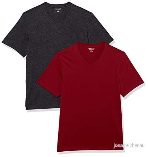 Amazon Essentials kortärmad v ringad t shirt för män (finns i stor och lång), 2 pack, mörkgrå ljung/vinröd, medium 196433603991