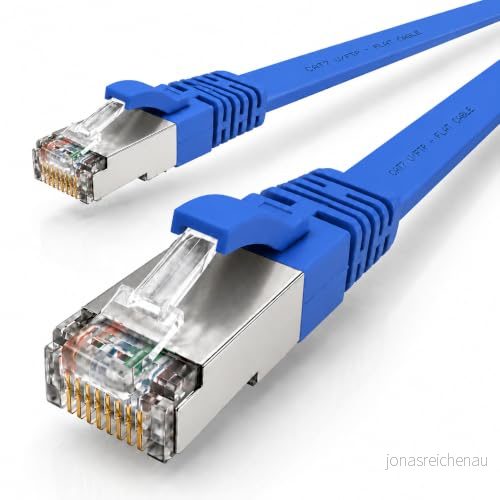 15m blå 1 stycke CAT.7 Gigabit Ethernet LAN platt bandkabel (RJ45) nätverkskabel rå kabel (10Gbit / s) installationskabel tunn kompatibel med Cat.5 Cat.5e Cat.6 4251073630601
