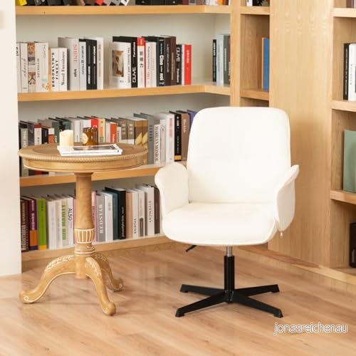 FurnitureR Fåtöljer för hemmet, höjdjusterbart skrivbord, mjukt tyg datorstol sovrum utan hjul, färg, metall, beige kräm, 47 x 49,5 97,5 cm 755752454570