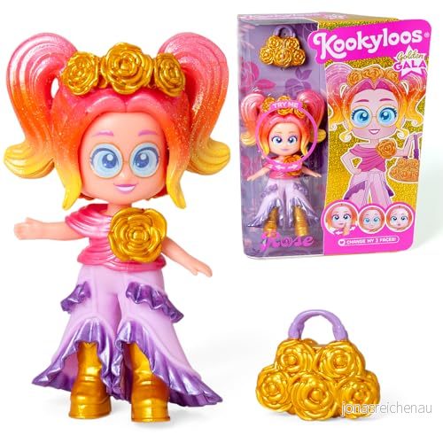 KOOKYLOOS Golden Gala Rose serien, serie samlardocka, innehåller rosa docka, 1 väska, modekläder och skor tillbehör, 3 olika ansikten 8431618035009