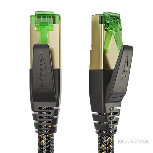 KabelDirekt Ethernet CAT7 kabel med trippelskärmning, nätverkskabel nylon flätad 7,5m (10Gbit/s för maximal fiberhastighet, konstruerad att vara bruddsäker, PS5/Xbox/Gaming, RJ45, LAN) 4260538855787