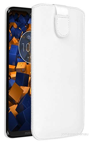 mumbi äkta läderfodral kompatibel med Motorola Moto G7 Plus skal läder väska Case Wallet, vit 4251657903466