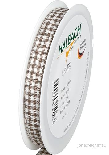Halbach Seidenbänder Vichy Presentband, rutigt band för inslagning av gåvor, högtidliga tillfällen, bredd: 10 mm, dusky brun 4015275614568