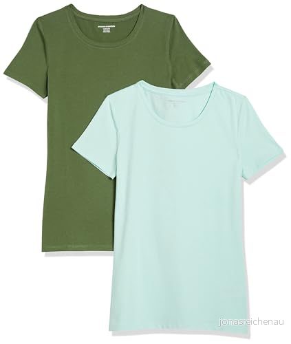 Amazon Essentials Women's Kortärmad T shirt med rund hals klassisk passform, Pack of 2, Militärgrön/Mintgrön, XXL 195111450353