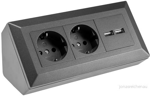 2 fach Aufbau Steckdosenblock + 2x USB, anthrazit 4250416340221
