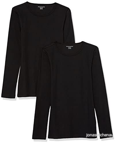 Amazon Essentials dam slim fit lager långärmad stickad ribbad rund hals (finns i plusstorlek), paket med 2, svart, Small 196433891060